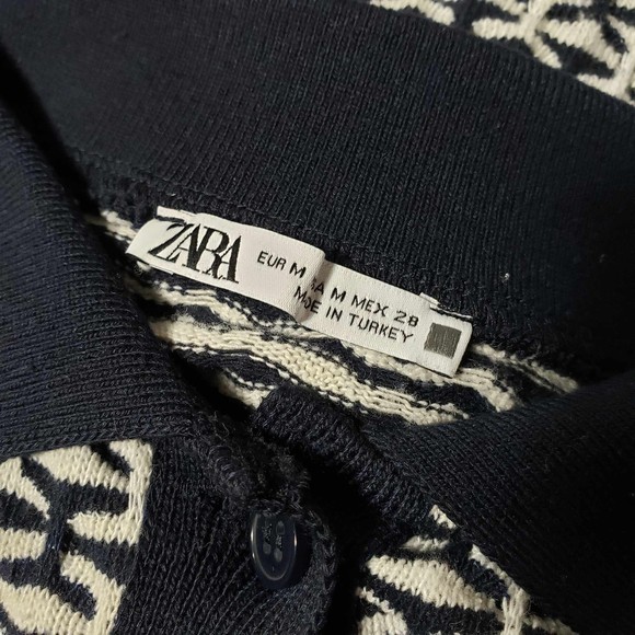 Zara Medium Blue & White Stretchy Knee-Length Knit Dress - Picture 5 of 6